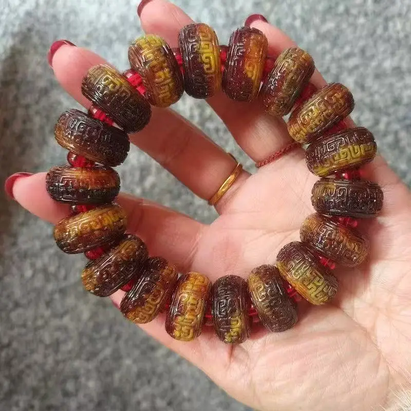 Genuine Tortoiseshell Bracelet with Pattern Health-Preserving Beads for Men and Women Cultural Play Beads Prayer Beads Jewelry