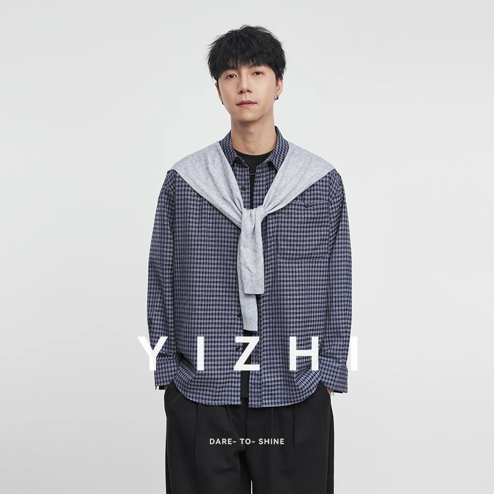 

Fashion Men's Lapel Shirt 2025 Autumn New Loose Casual Jacket Plaid Retro Long Sleeve Top Men's Jacket