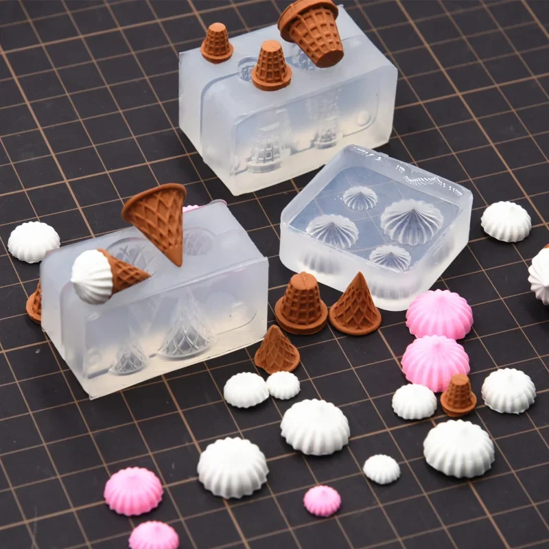Version Mini Cone/ice Cream Cone Silicone Mold Set Soft Pottery Ultra-light Clay DIY Miniature Dessert Polymer Clay Mold