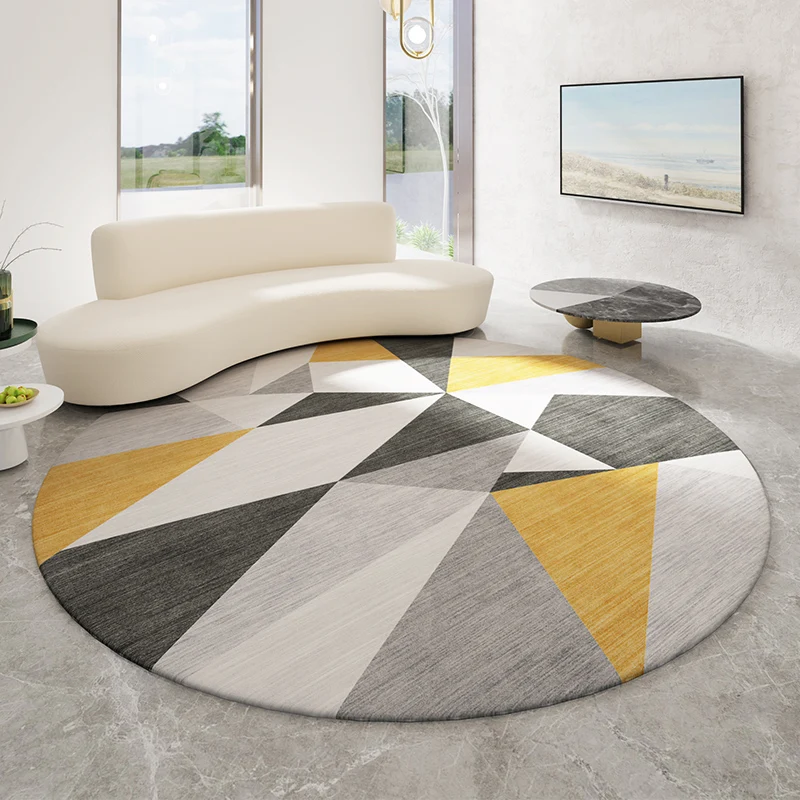 Geometric Round Floor Mat – Modern Simple Living Room & Bedroom Carpet, Swivel Chair Mat for Home Decor, Hanging Basket Area