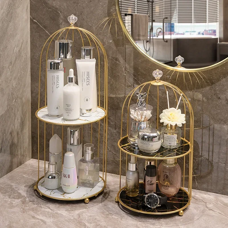 Bathroom Shelf Accessories Gift Metal Bird Cage Cosmetic Storage Organizer Lipstick Perfume Skin Care Products Finishing Rack