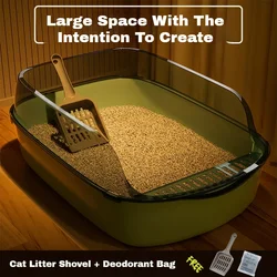 Cats Sandbox Cat Toilet Large Capacity Open Cat Litter Box Plastic Anti-Splash Cats Toilet Bedpan Cleaning Bath Basin Supplies