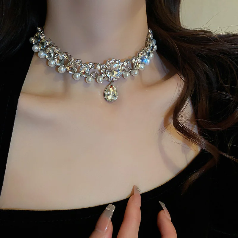 Luxus Wassertropfen Kristall Halsband Halsketten für Frauen Geometrische Perlenketten Hochzeit Bankett Schmuck