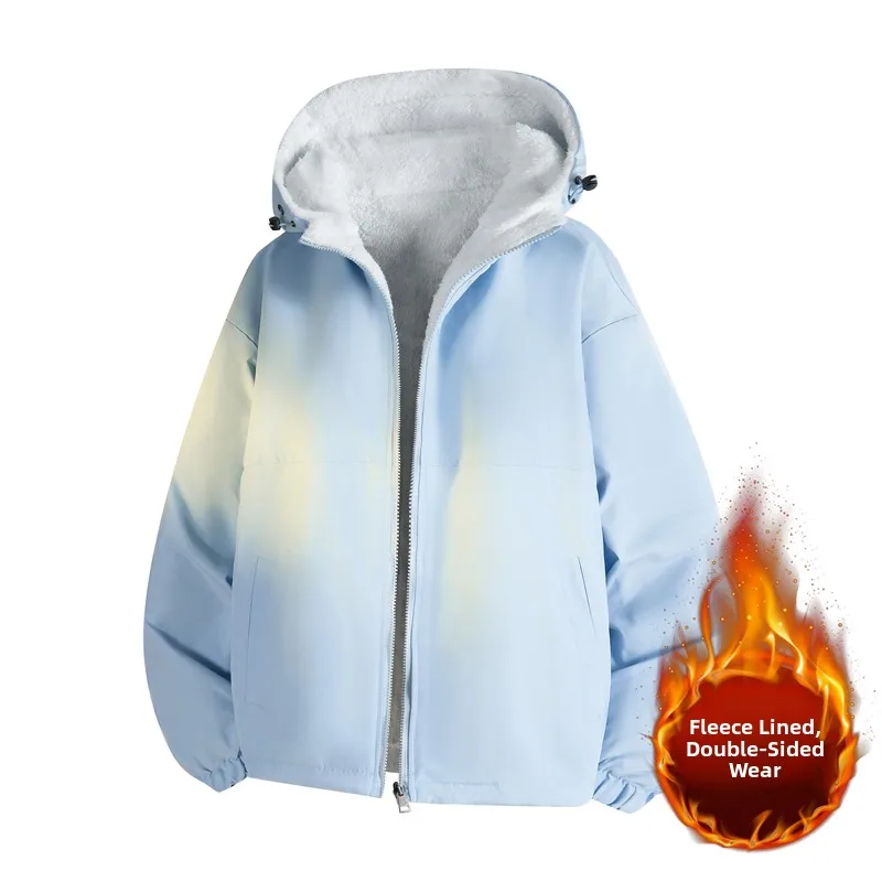 

Thiened Fce Double-sided Wear Hooded Cotton Jaet Men's Winter Cold-proof Faionable Hong Kong Sle Jaet Warmth