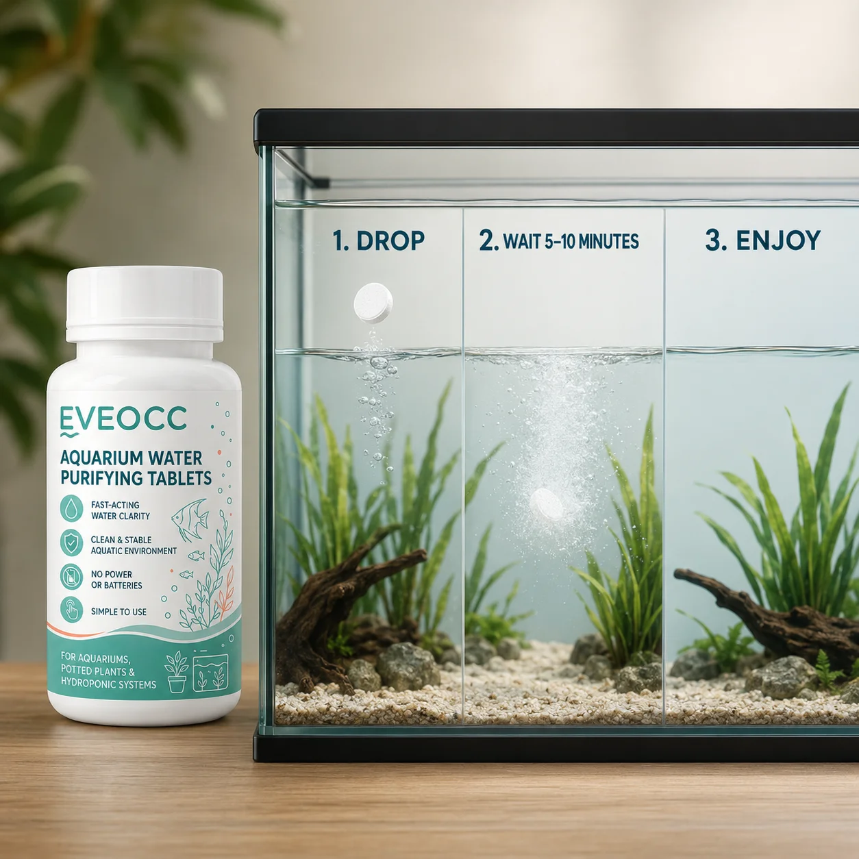 EVEOCC Aquarium Water Purifying Tablets, Fast‑Acting Water Clarifier for Fish Tank Hydroponic System