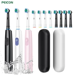 Cepillo de dientes eléctrico giratorio, limpieza profunda de dientes blanqueadores para adultos, cepillo de dientes ultrasónico con cabezales de repuesto de repuesto de 4/8 Uds.