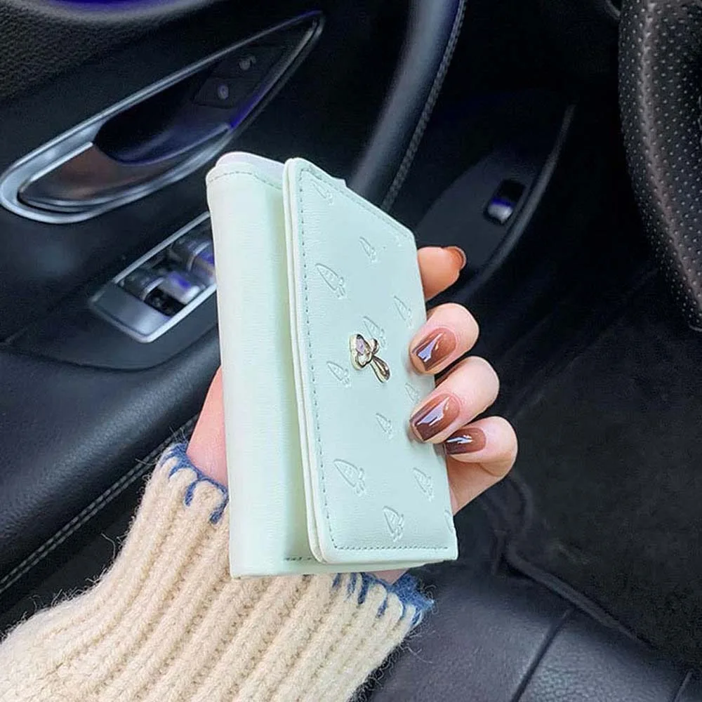 

Portable Cartoon Rabbit Purses PVC Snap Button Lady Short PU Wallet Waterproof Candy Color Triple Fold Card Bag Daily