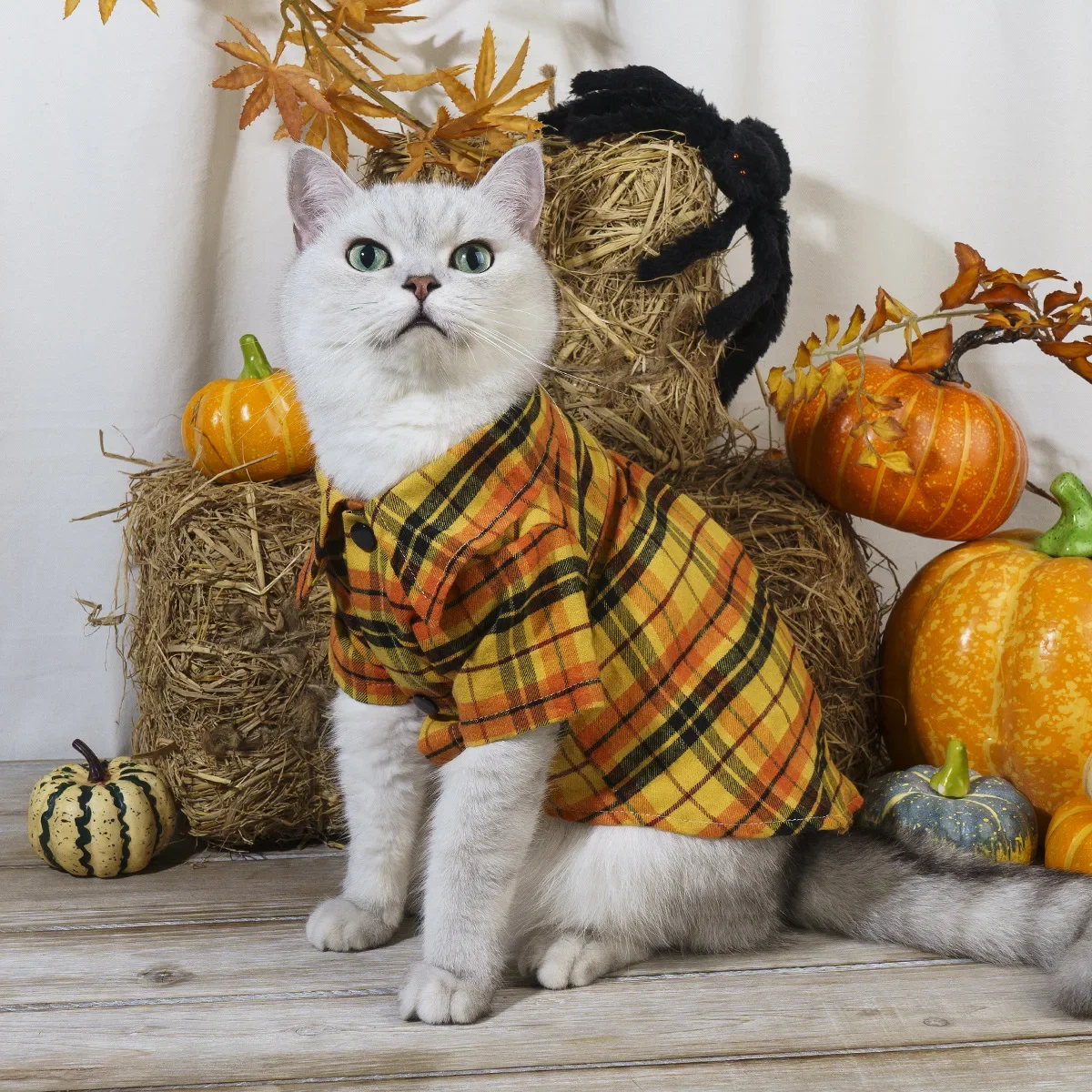Pet Clothes Halloween Shirts Dogs Cats Holiday Dress Up Plaid Pattern Open Chest Easy To Wear and Take Off Summer Thin
