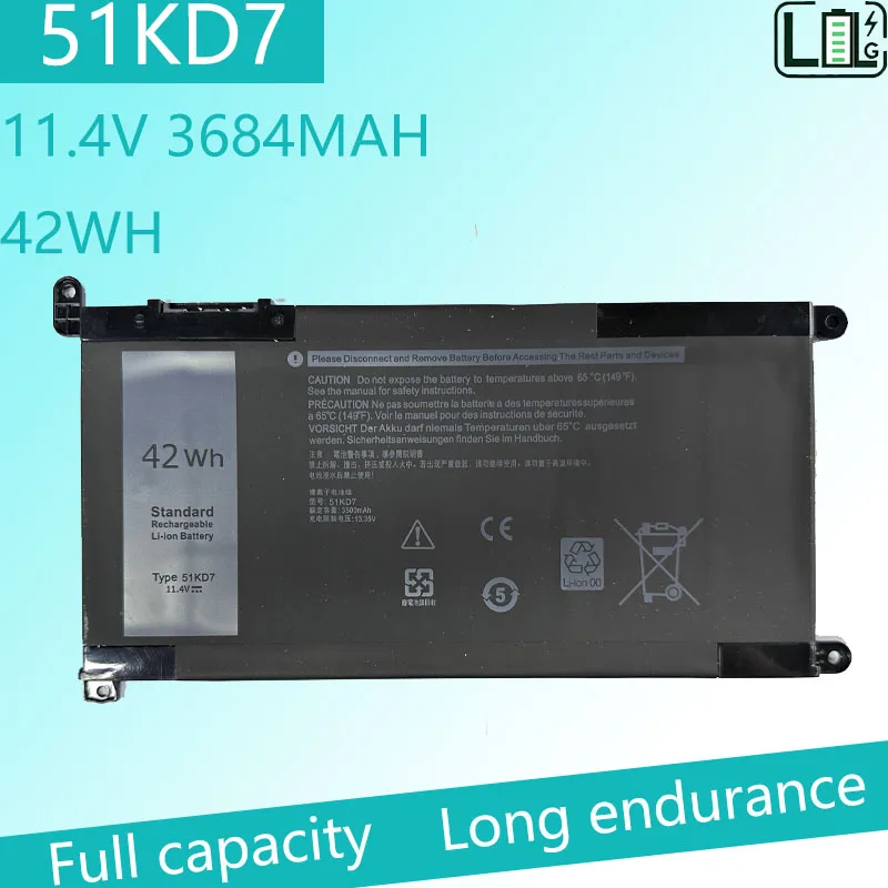 Laptop Battery 51KD7 For DELL Chromebook 11 3180 3181 3189 5190,3100 2-in-1,14 3400 Series 051KD7 Y07HK FY8XM 11.4V 3684MAH 42WH