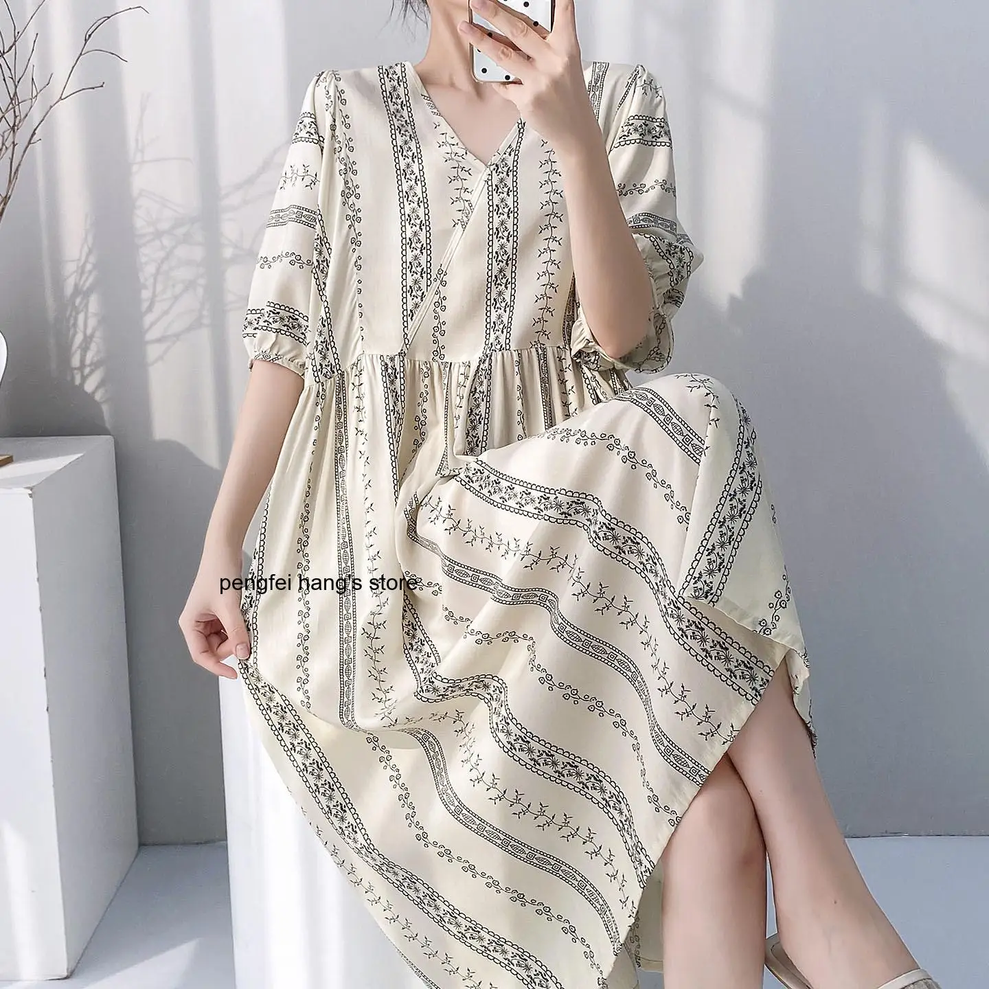 2026 New Women Summer V Neck Sleep Dress Short Sleeve Casual Home Loungewear Nightgown for Ladies Daily Home Wear 2