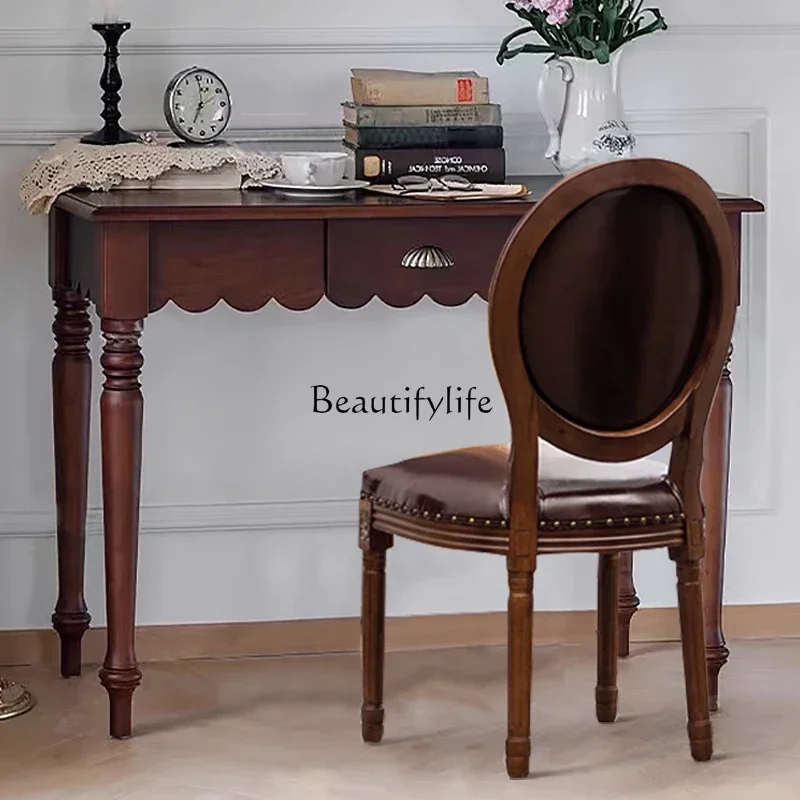 D33ld 38American all solid wood simple bedroom French retro writing desk study bedside study table