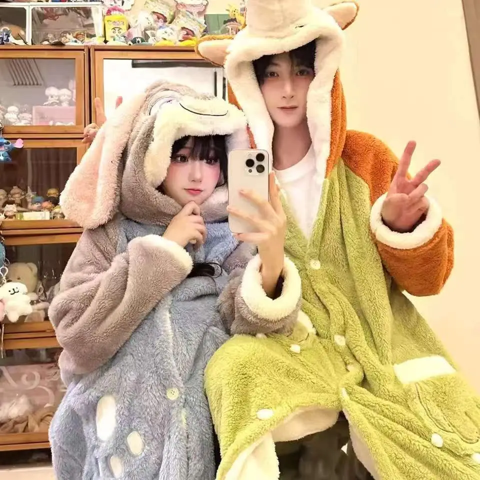 

New Zootopia Pajamas for Women Winter Anime Merchandise Judy and Nick Coral Fleece Thickened Couple Sleepwear Homewear Gift