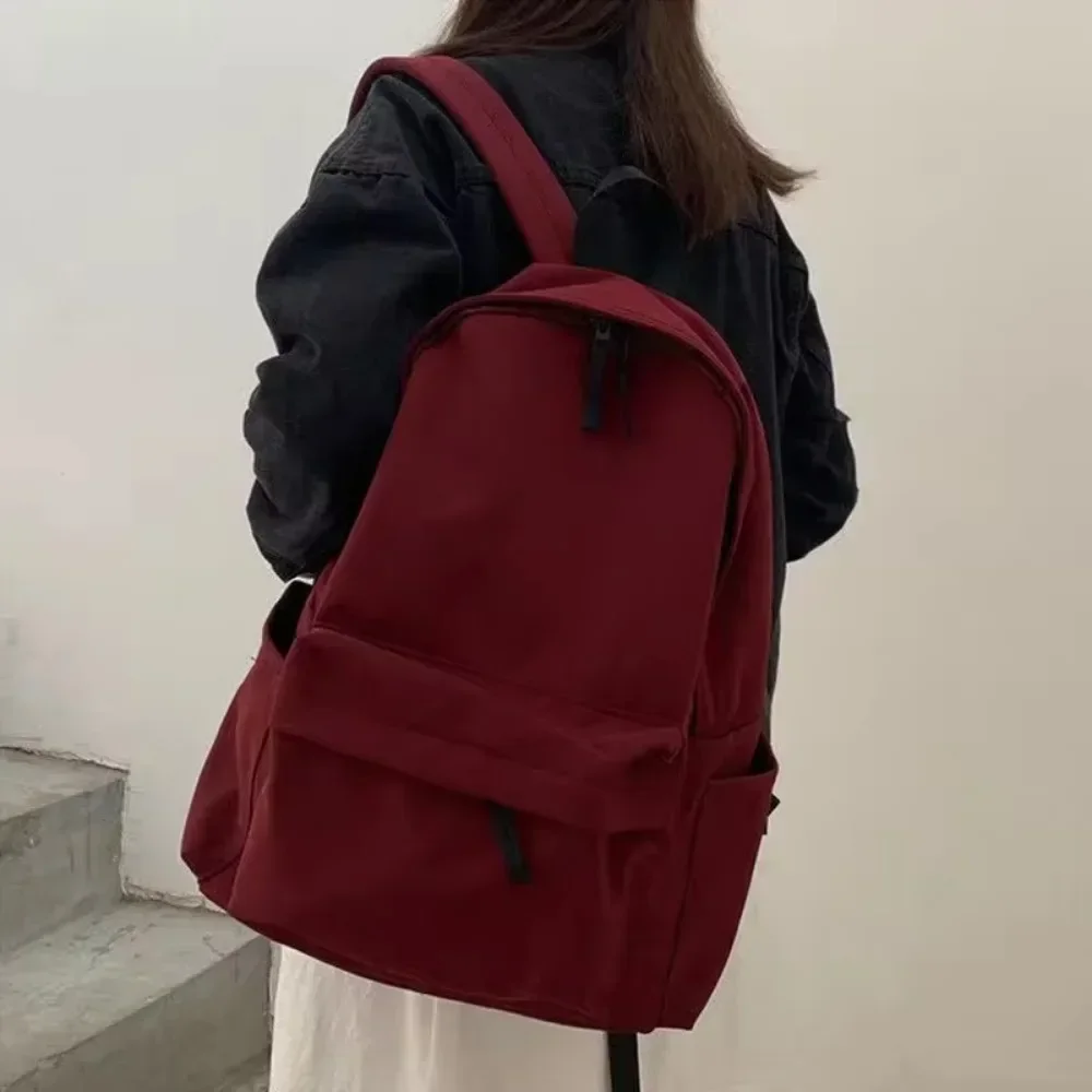 Sac à dos grande capacité pour femme, sacs à dos monochromes noirs, sac à fermeture éclair décontracté, sac étanche pour étudiants, style japonais,