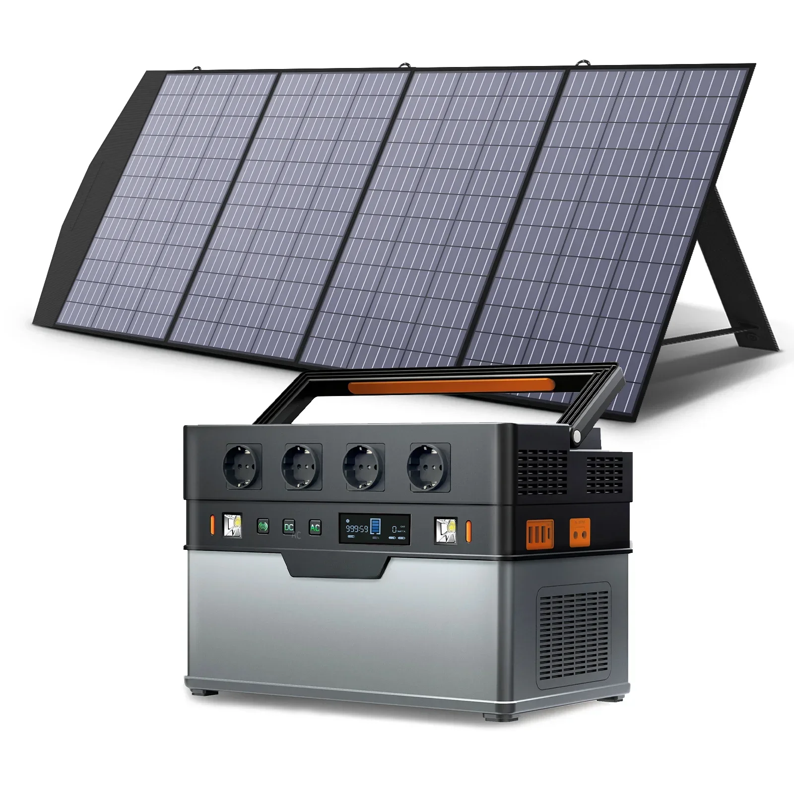 

Portable solar power plant 700 W/1500 W external generator, 110/230 V backup battery, with mobile 200 W solar panel