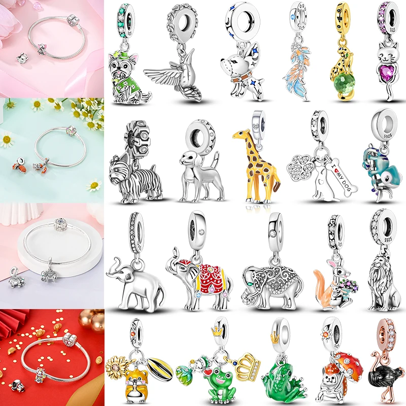 

Charms Plata De Ley 925 Animals Dog Cat Owl Rabbit Lion Elephant Dinosaur Charm For Origina Bracelet Bangle Jewelry Making Beads