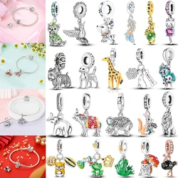 Charms Plata De Ley 925 Animals Dog Cat Owl Rabbit Lion Elephant Dinosaur Charm For Origina Bracelet Bangle Jewelry Making Beads
