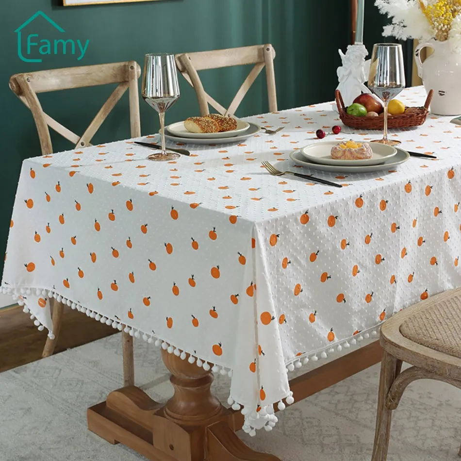 

Tablecloth Rectangular Table dining Pastoral Cotton White Dots Jacquard Living Room Home Decoration Party Wedding Cover Mat