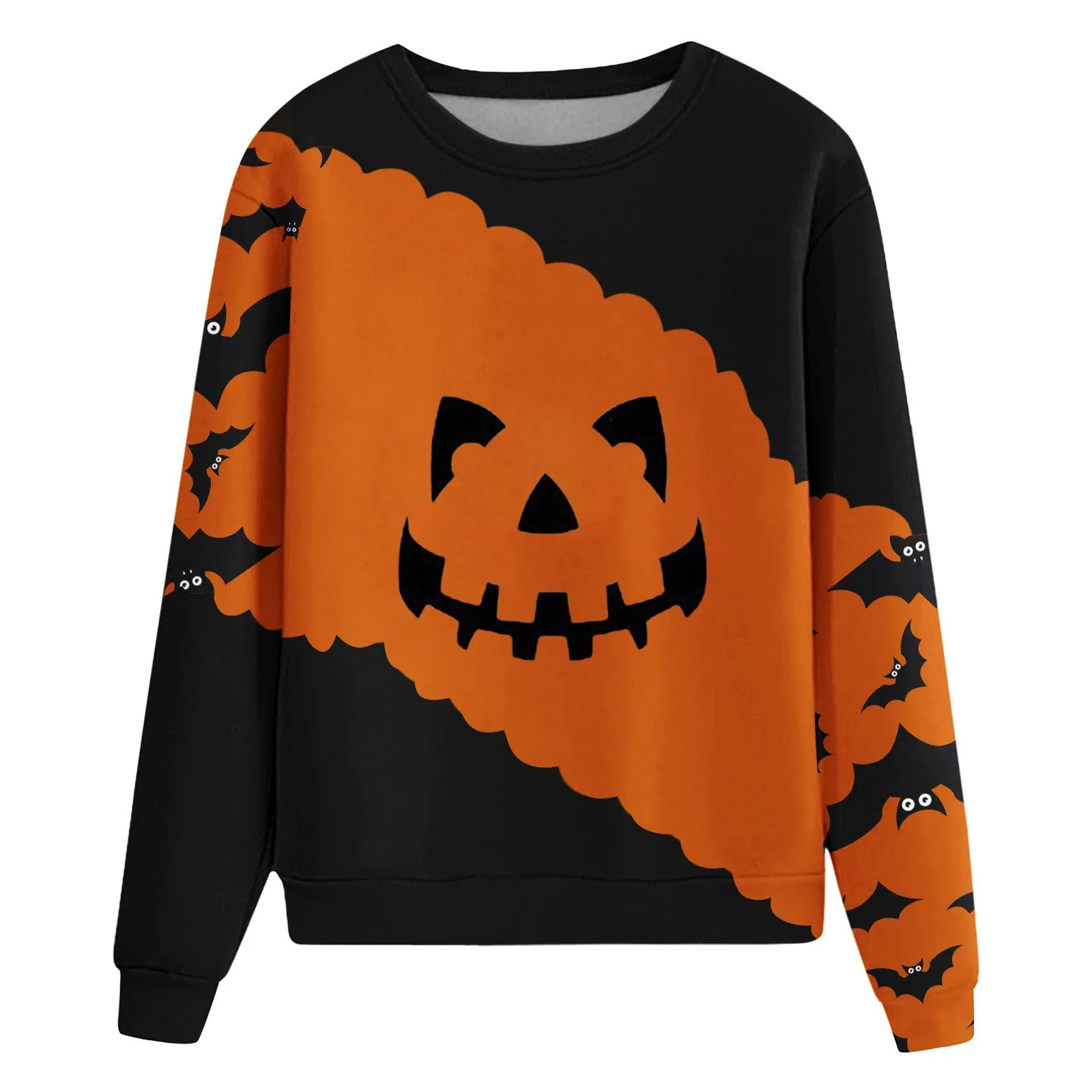 Tendência de Halloween feminina com capuz estampado, gola redonda, manga comprida, jumper confortável casual, personalidade, moletom de combinação, moda