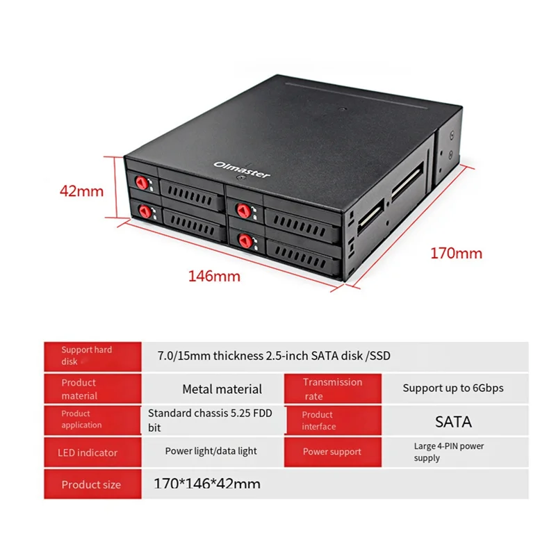 

Oimaster SATA SSD HDD Корпус Мобильная стойка/корпус Корпус жесткого диска Стойка для хранения данных Черный металл для привода 5,25