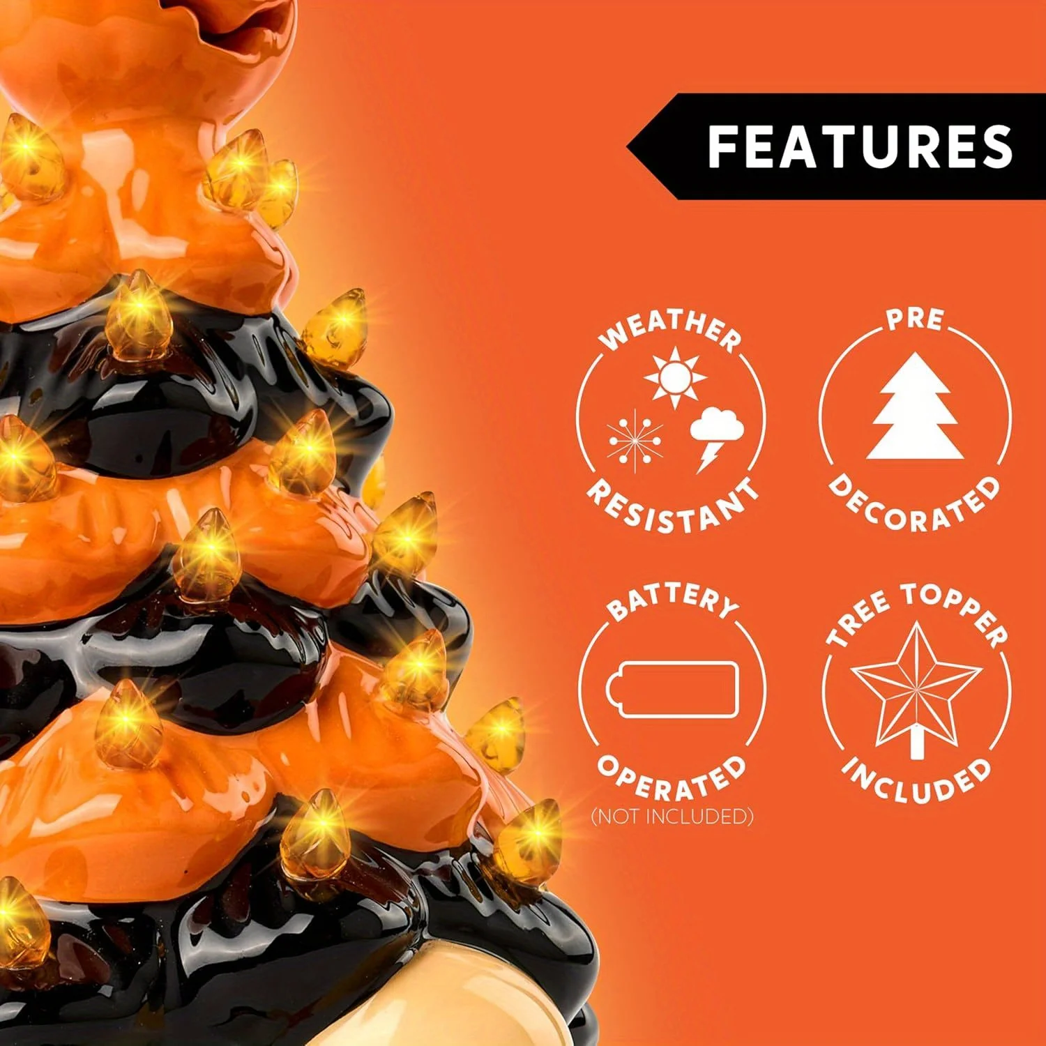 8.5inch Pumpkin Gnome Ceramic Tree Halloween Decoration with Build-in LEDs Tabletop Decor for Halloween Indoor Party Supplies Decoration, Battery Operated, Home Party Decors