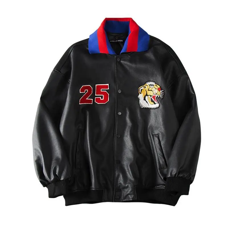 2025 Autumn Winter Trendy PU Motorcycle Jacket for Men Tiger Head Embroidery Urban Style​