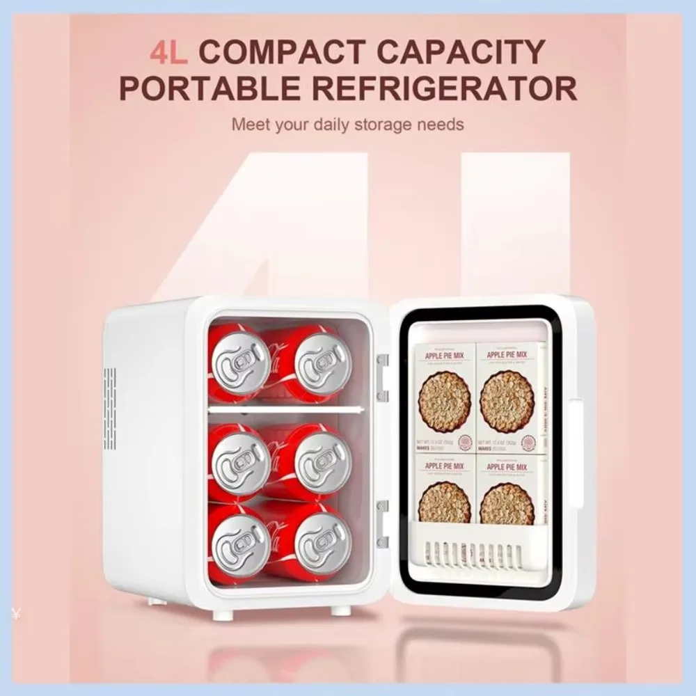 Makeup Fridge With LED Light Mirror 4L Mini Fridge For Bedroom Car Small Refrigerator For Cosmetics, Skin Care EU Plug Durable