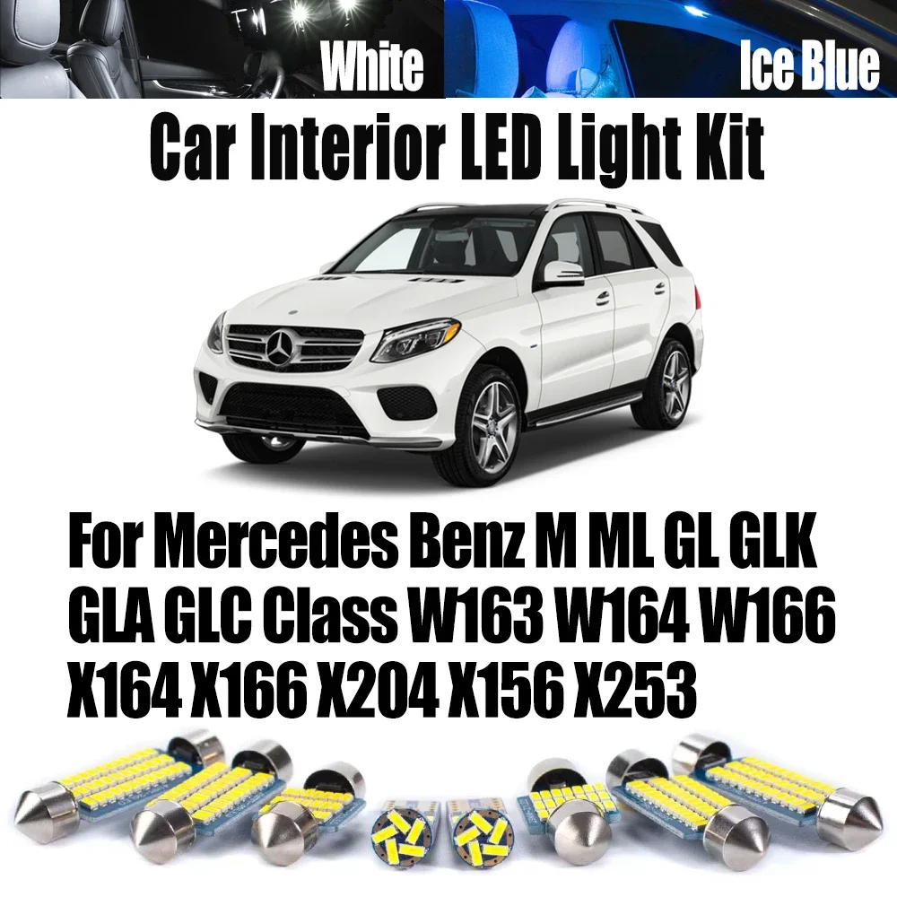Canbus Car Bulbs For Mercedes Benz M ML GL GLK GLA GLC Class W163 W164 W166 X164 X166 X204 X156 X253 LED Interior Dome Light Kit
