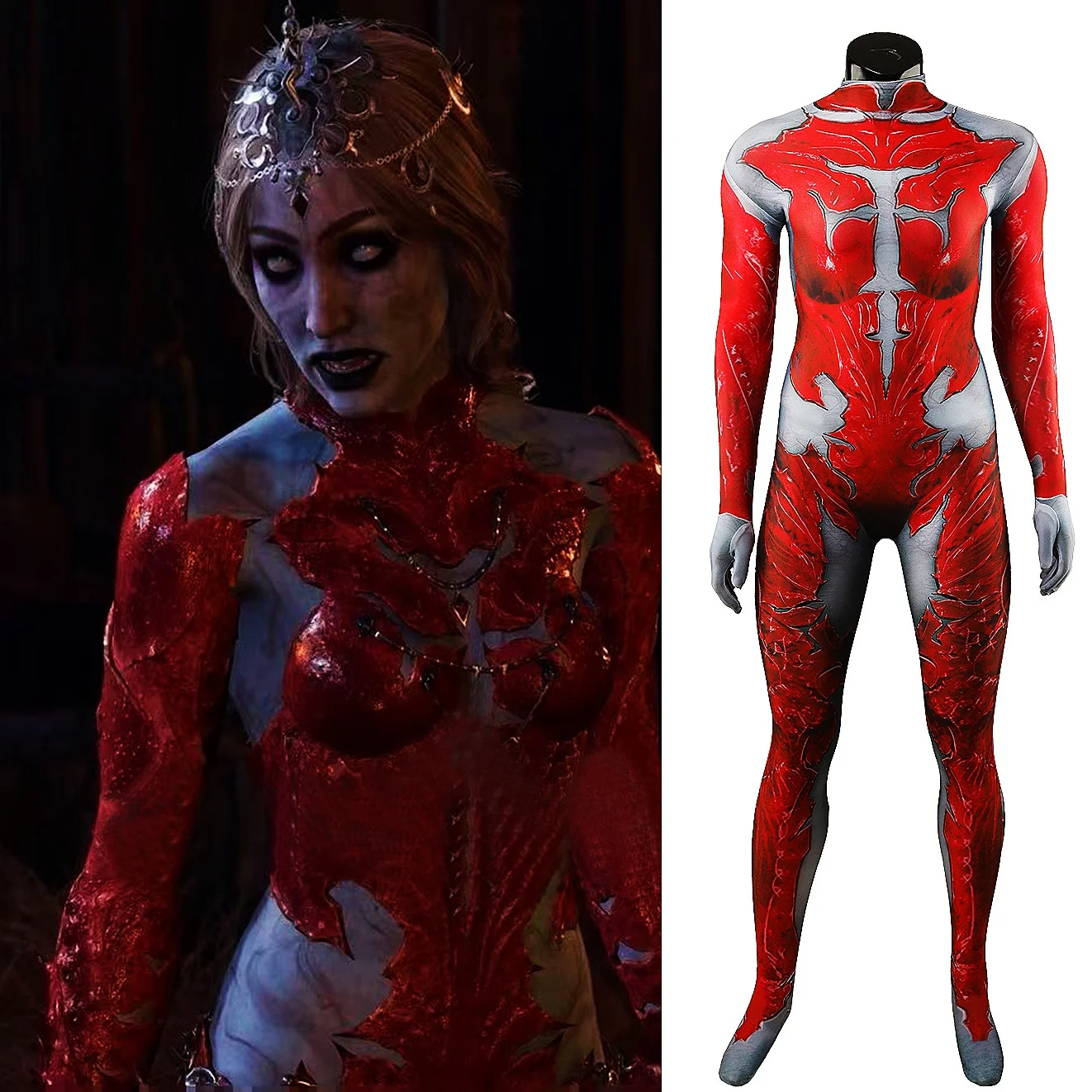

Game Baldur's Gate 3 Red Cosplay Fantasy Costume For Unisex 3D Printed Spandex Bodysuit Halloween Carnival Party Costume