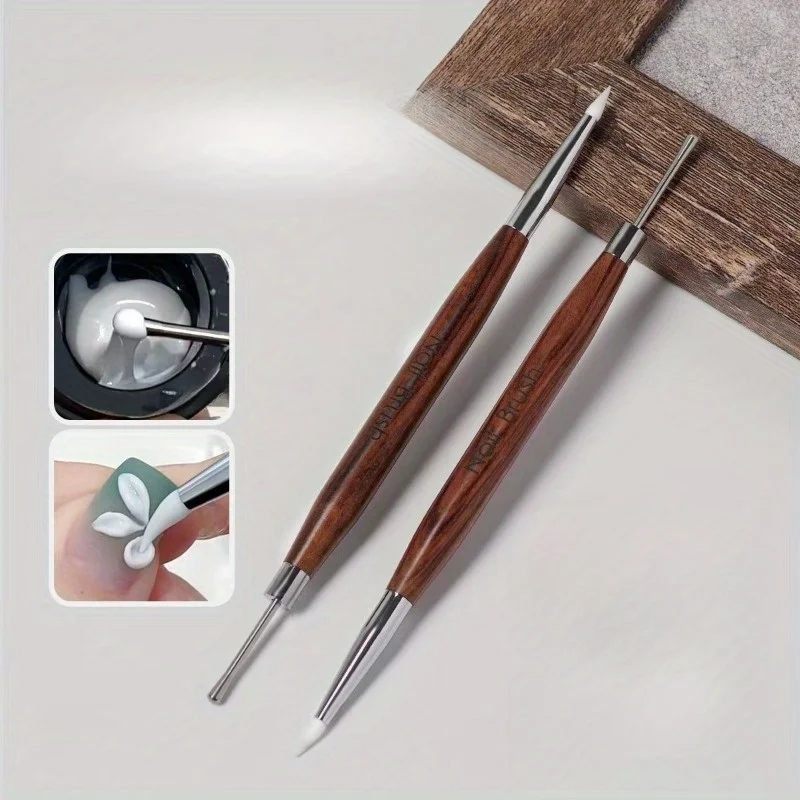 1pc New Manicure Double-headed Carving Glue Adjustment Multi-functional Silicone Pen Scraping Glue Embossing Paint Painting