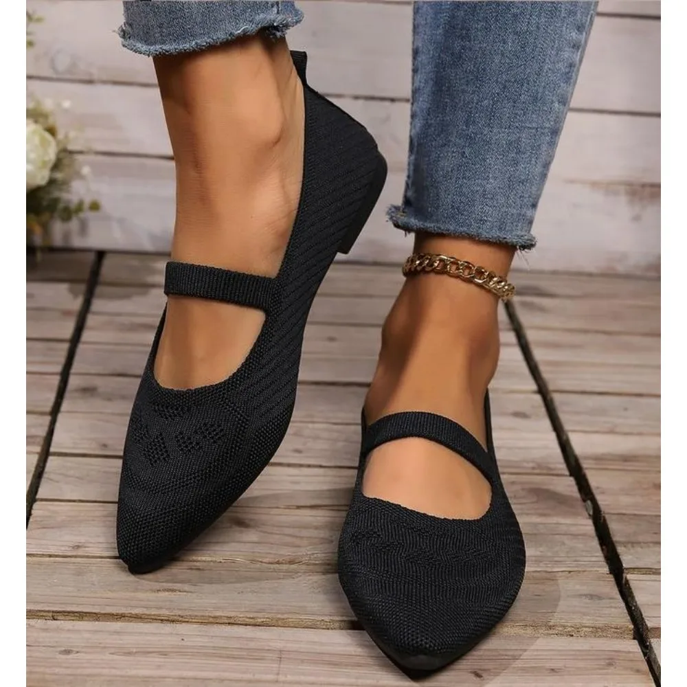 

Women Pointed Toe Flat Shoes Solid Color Knitted Shoes Casual Breathable Ballet Flats Women Loafers Zapatos Mujer Tendencia