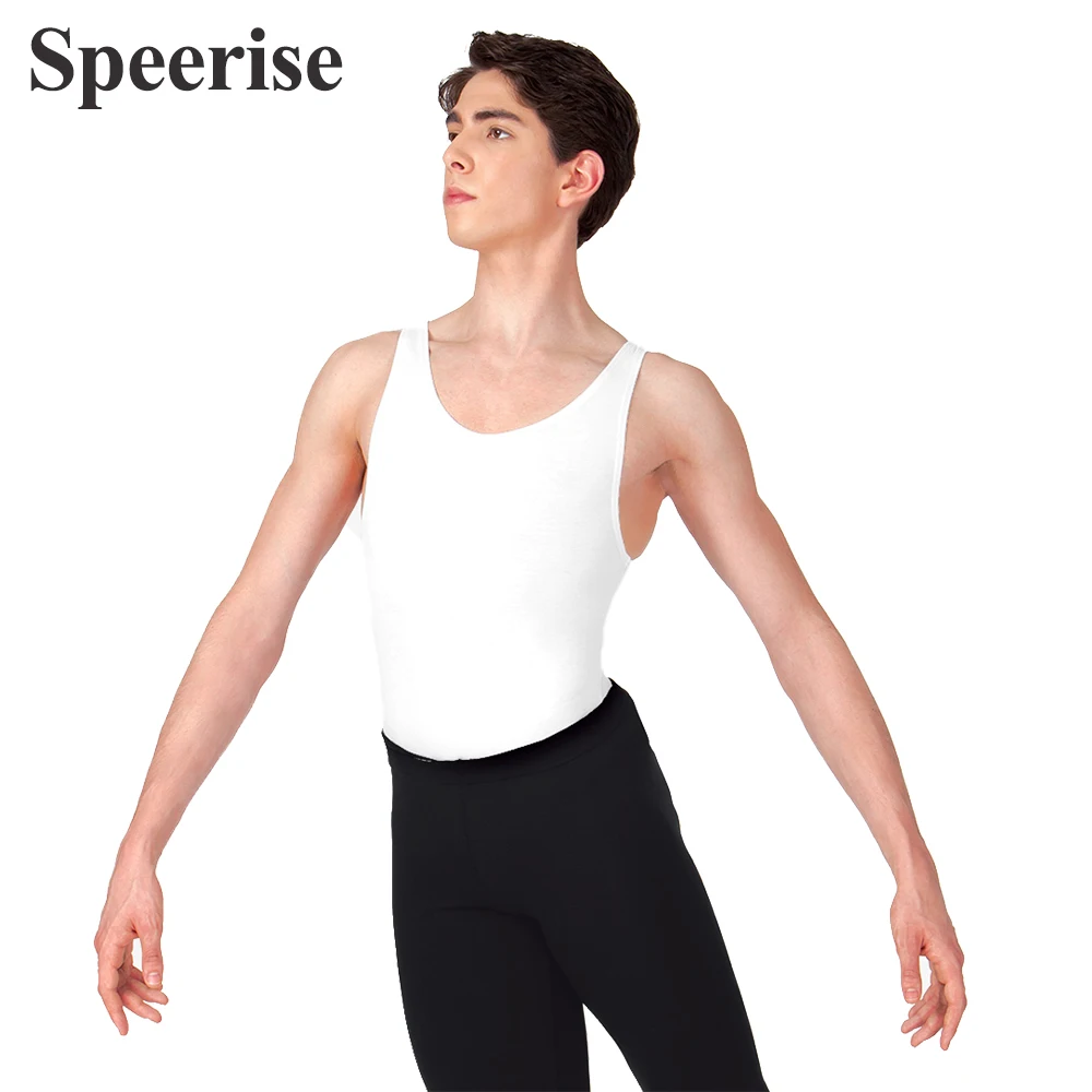 Men Gym Dance Tank body senza maniche Dancewear abbigliamento elastico Nylon Spandex costumi di balletto maschile tute intere allenamento