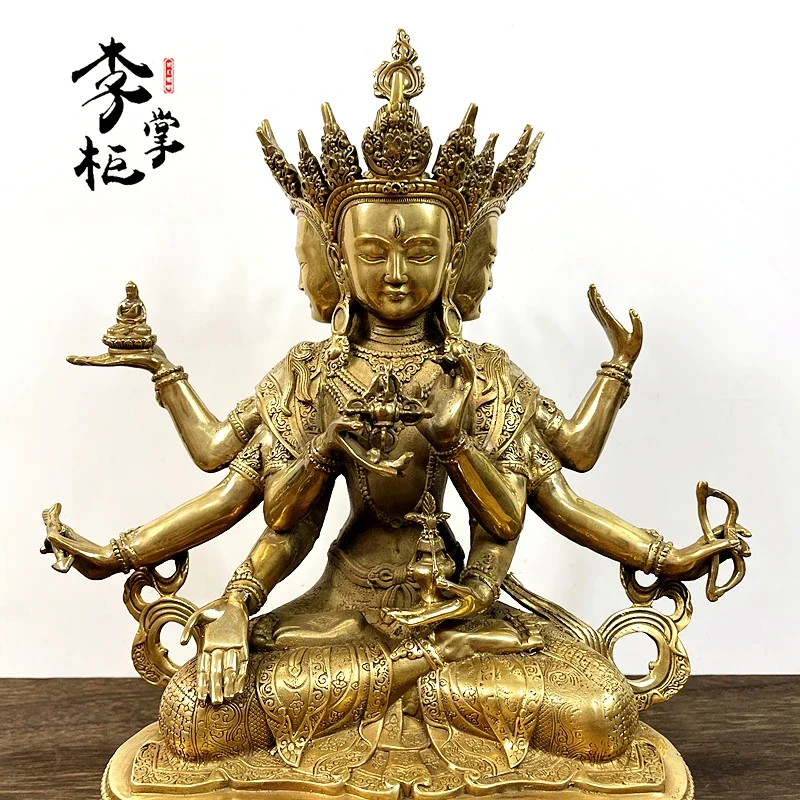 Tibetan Tantra Large Thickened Pure Copper Zunsheng Buddha Mother Buddha Statue Ornament Brass Three-sided Eight-Arm Bodhisattva