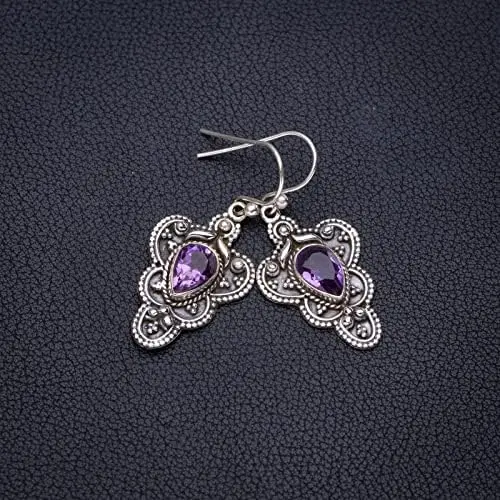 StarGems® Natural Amethyst Handmade 925 Sterling Silver Earrings 1.5" E3526-1 - view 3