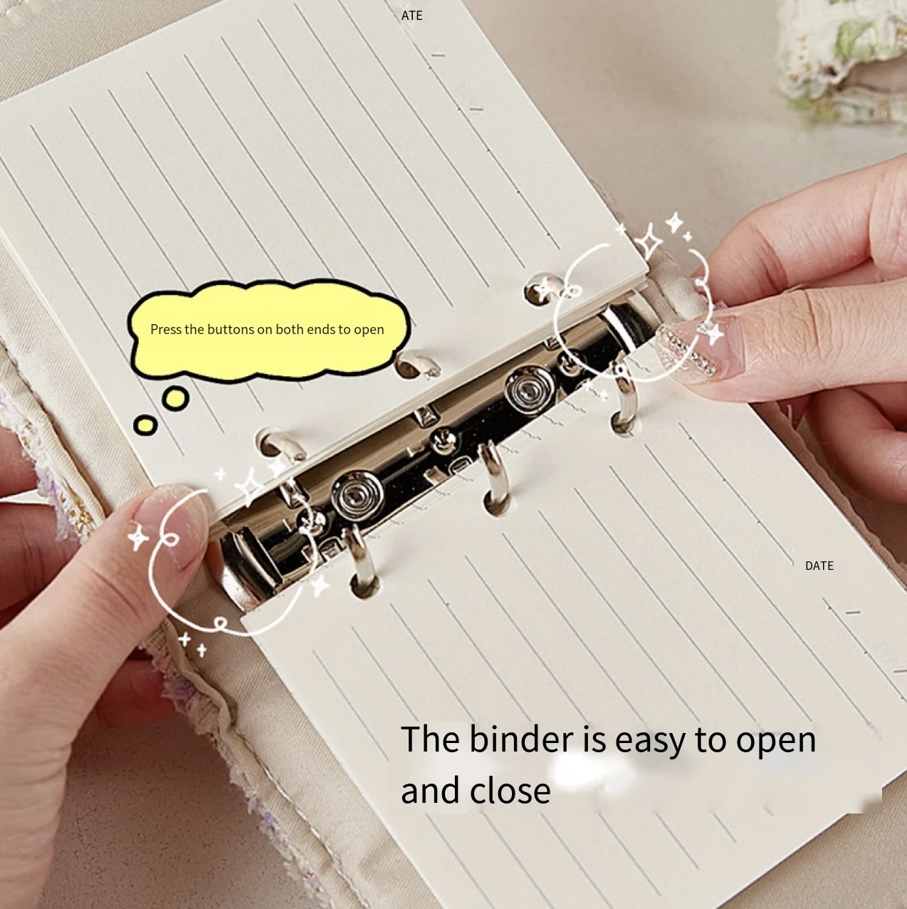 Ins Cute Pocket Notebook Binder Journal Line Grid Diary Agenda Planner cloth 3 hole mini bandage Notepad School Stationery