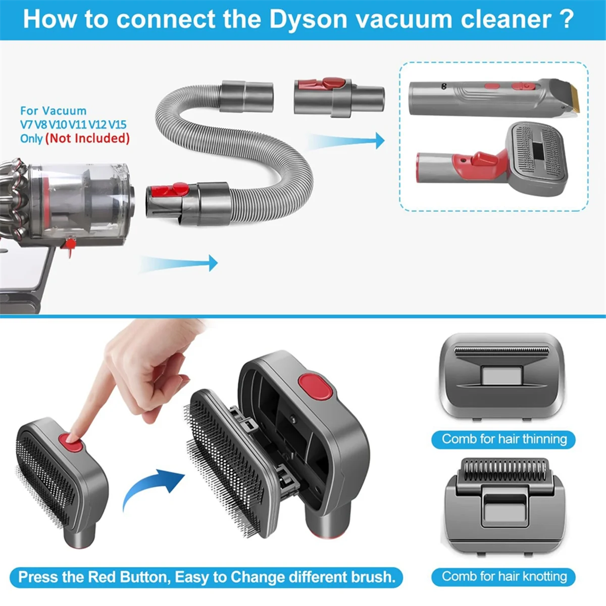 Dog Grooming Attachment Kit for Dyson Vacuum V7 V8 V10 V11 V12 V15 Pet Hair Clippers with Deshedding Brushes Attachment