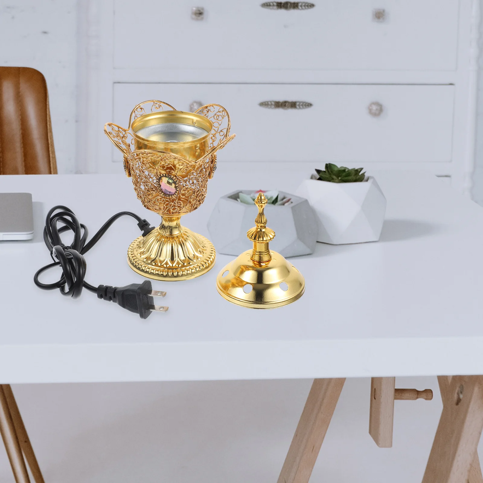 

Electric Incense Burner Vintage Iron Censer Easy Use Home Decor Aroma Therapy Desktop Incense Pot Retro Burner Ornament