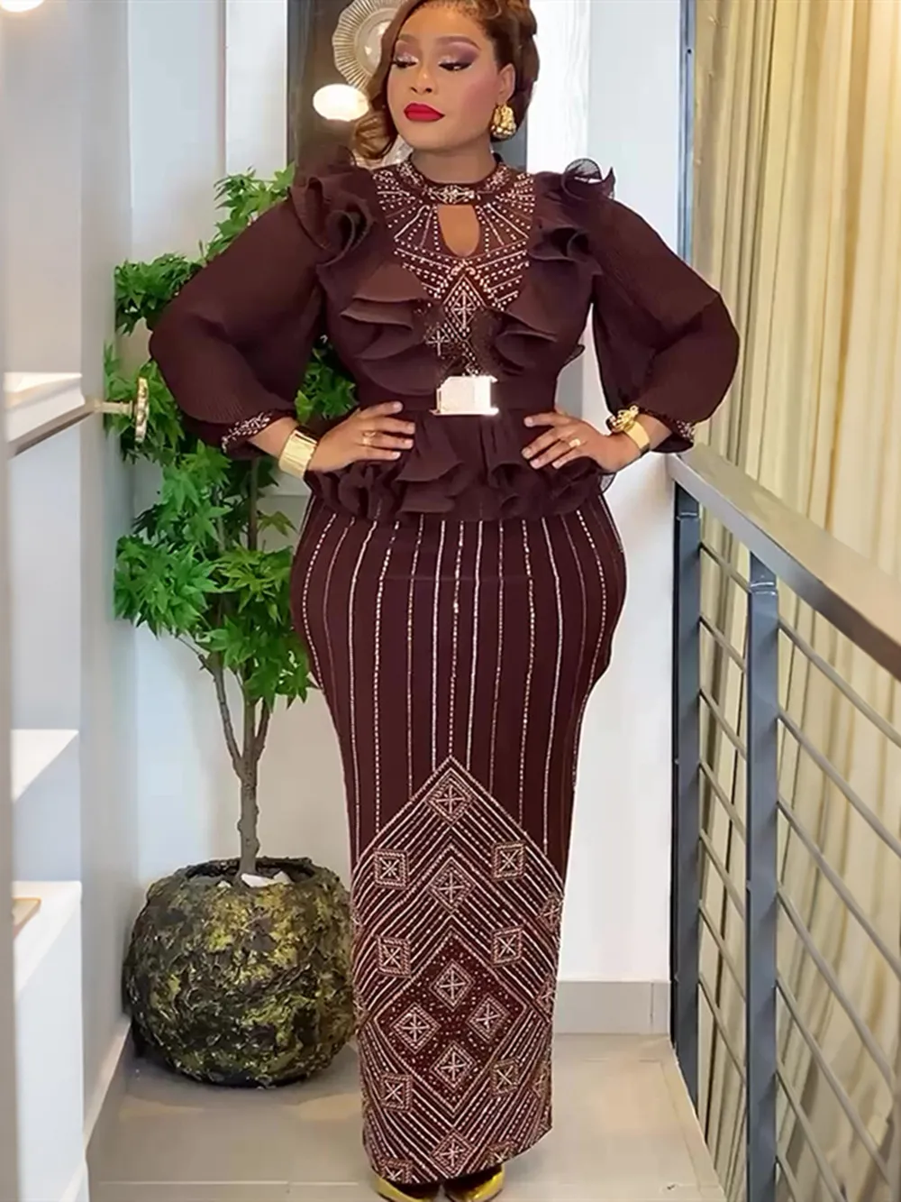 plus size african dresses formal gown Elegant for Women Ruffle Evening Party Long Dress Dashiki Ankara Outfits Robe African Clothes 2026 Season:Aw25