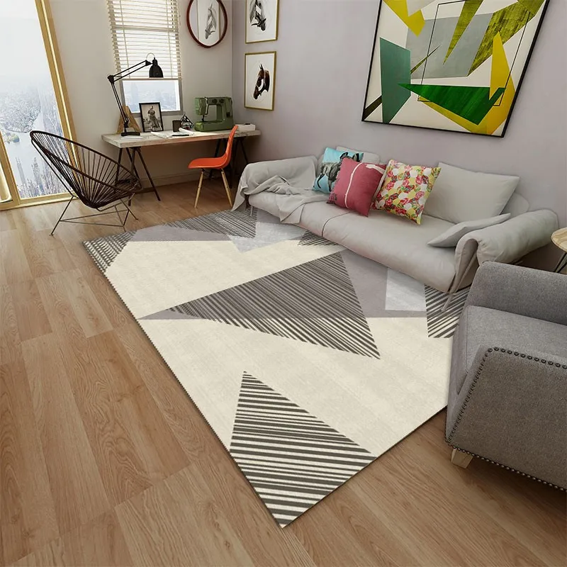 Reese Velvet Short Fleece Living Room Carpet Bedroom Rug Scandinavian Design Simple Geometric Stripe Triangles Bedside Floor Mat