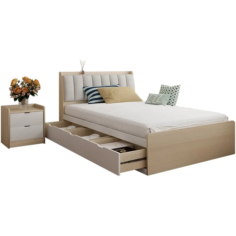 ⅹ-Simple Modern Customizable Wooden Double King Size Queen Single Beds with Storage&