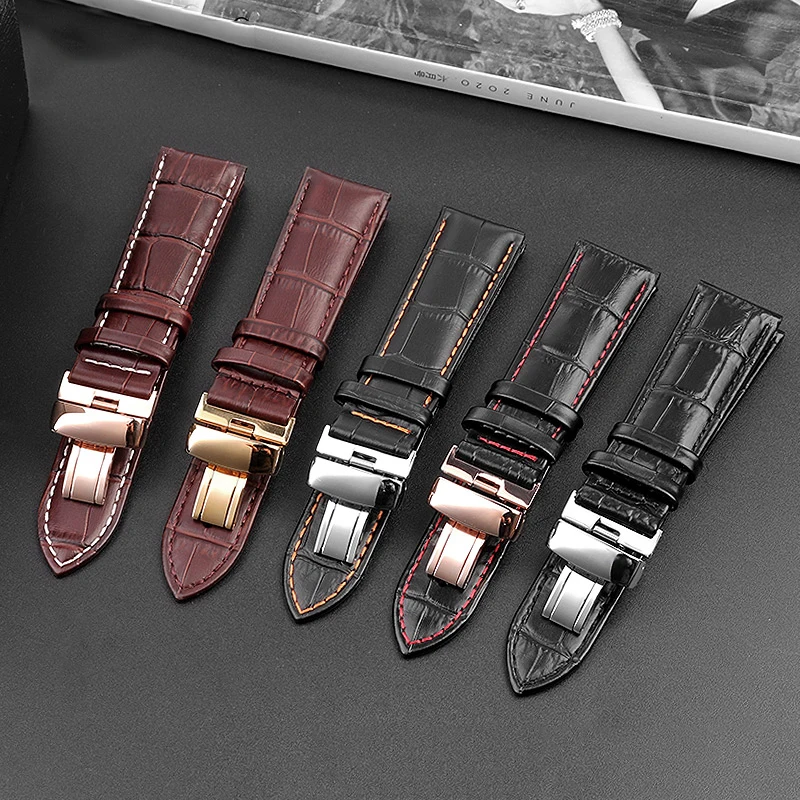 Per Tissot 1853 T41 Tudor Casio Mido Omega Tag heuer Chiusura a farfalla morbida pelle di mucca Orologio a catena Cinturino da uomo Bracciale con cinturino