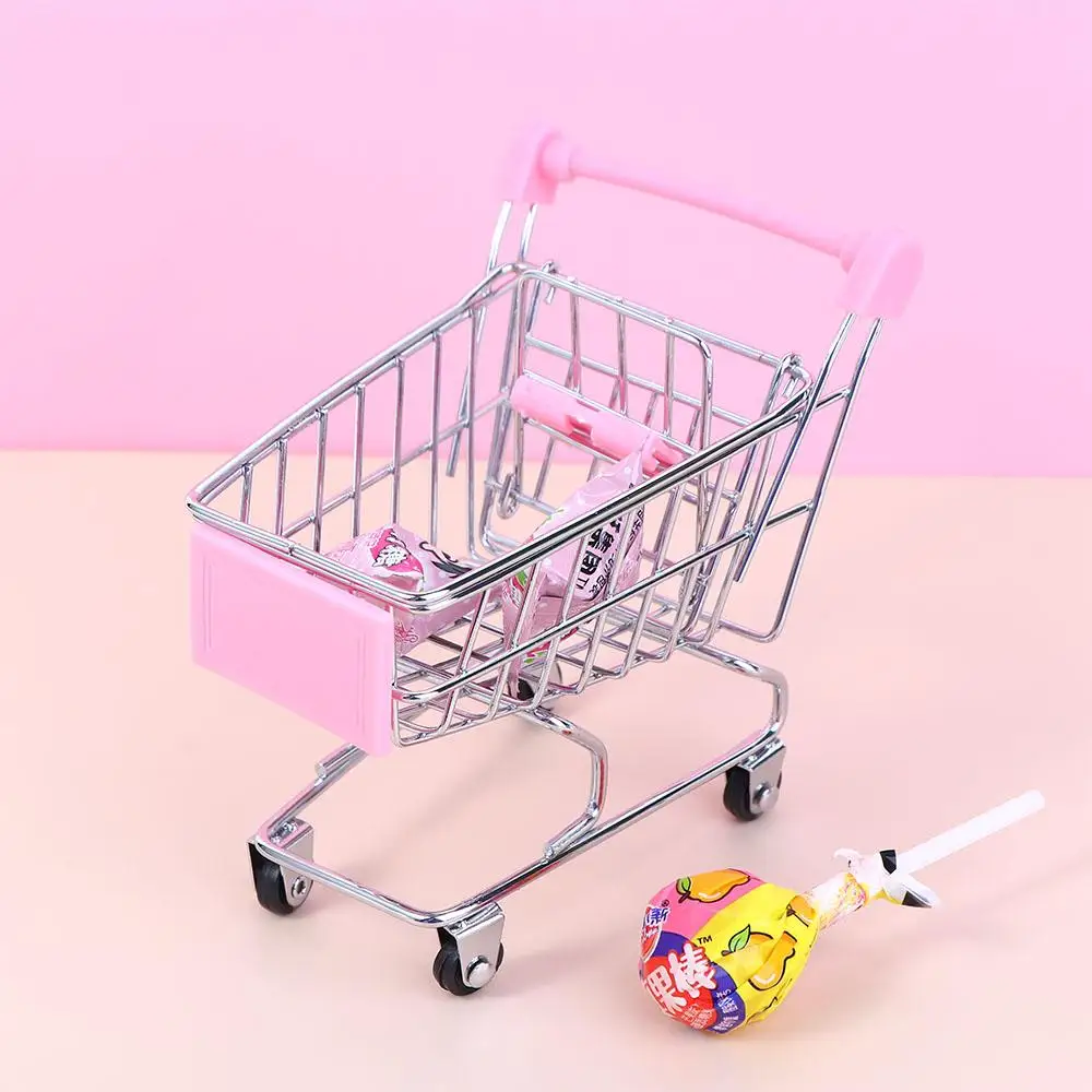 Shopping Cart Desktop Decor Dollhouse Furniture Supermarket Shopping Basket Dollhouse Accessories Supermarket Handcart Trolley