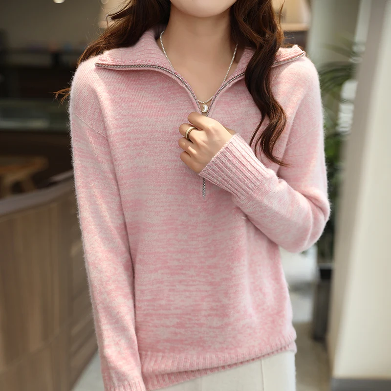 Autumn/Winter new women's sweater 100% Merino wool lapel pullover Fashion light luxury floral yarn warm base knit shirt