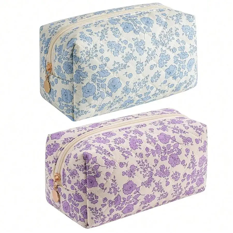 

Floral Square Makeup Bag With Zipper For Women Travel Toiletry Organizer Pouch