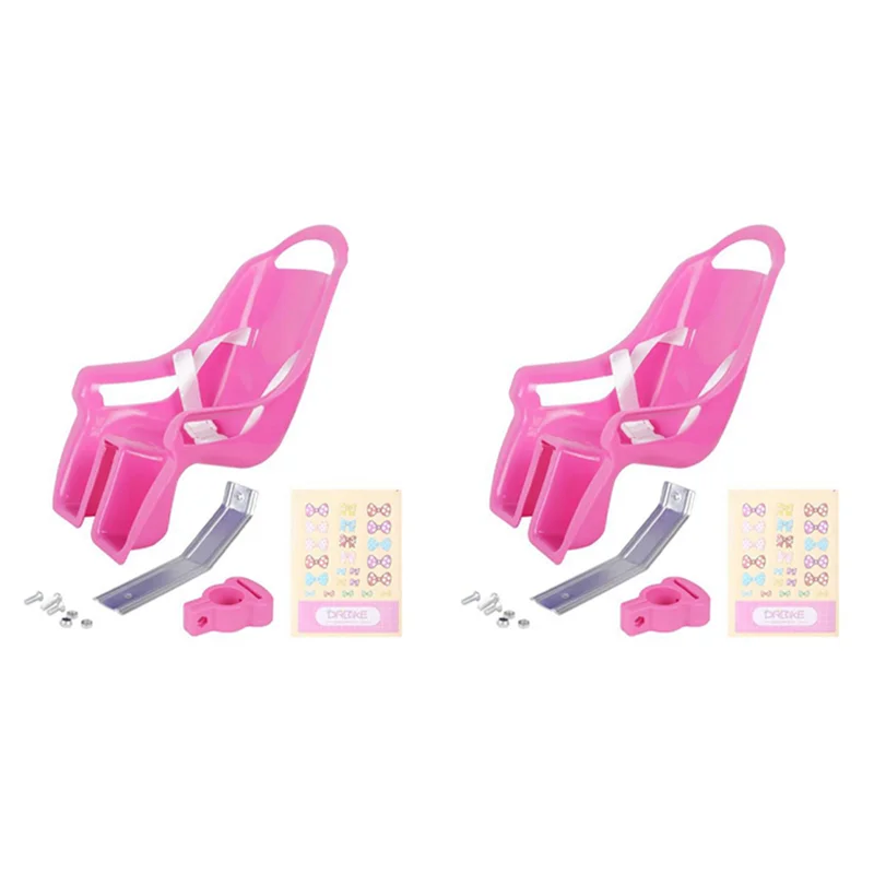 

2X Universal Doll Bike Seat With Stickers DIY Decal Girls Kids Bike Accessories,Pink
