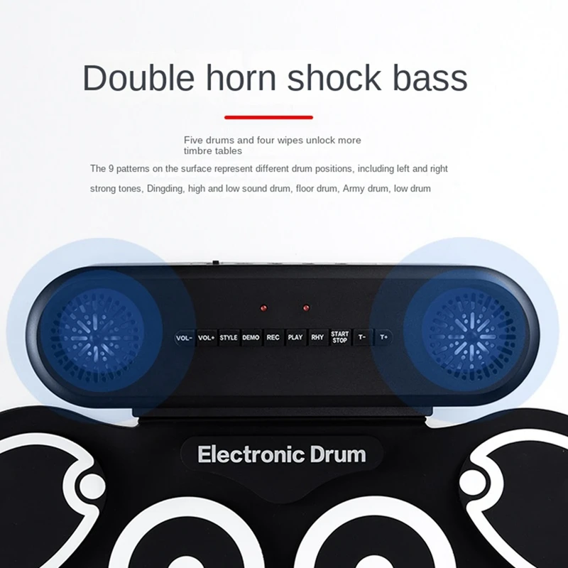 New-Electronic Drum Set USB Roll-Up Silicon Drums Pad Digital Foldable Electric Portable Hand Practice With Pedal