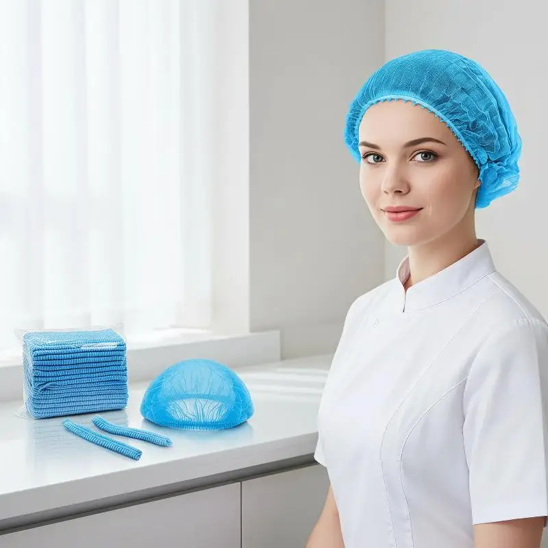 100 PCS Disposable Non Woven Bouffant Caps Breathable Anti Hair Shedding