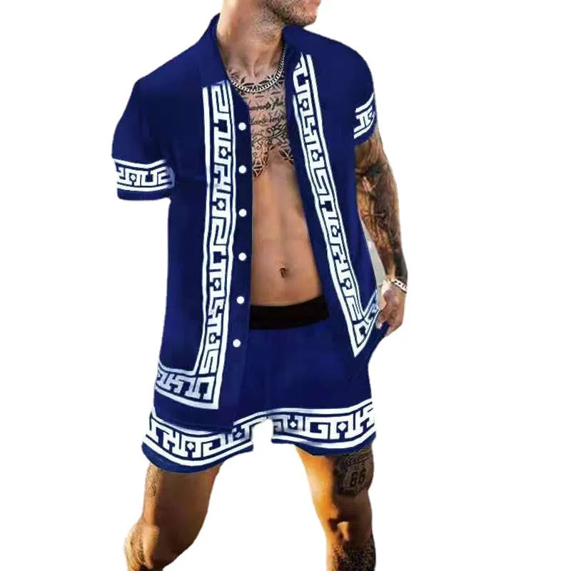 

Summer Men's Casual Loose irt ort Sve Beach orts Set Comfortable Cotton Blend Fabric Large Size Clothing