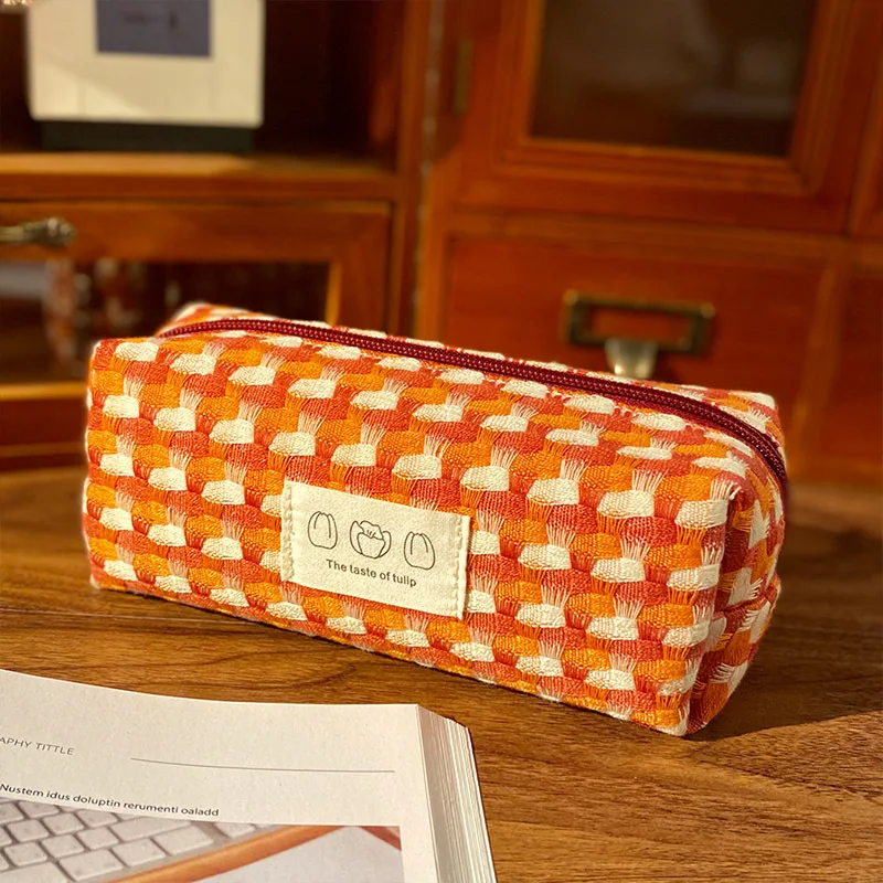 Imagem -06 - Simples Tecelagem Woven Pencil Case Lápis de Grande Capacidade Bolsa de Armazenamento de Papelaria Material Estudante Papelaria Escola