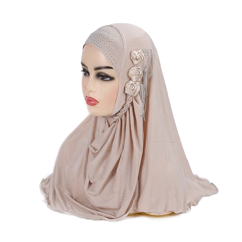 H357 beautiful big gilrs or adults muslim hijab with flowers islamic scarf shawl headscarf hat armia pull on wrap ramadan gift