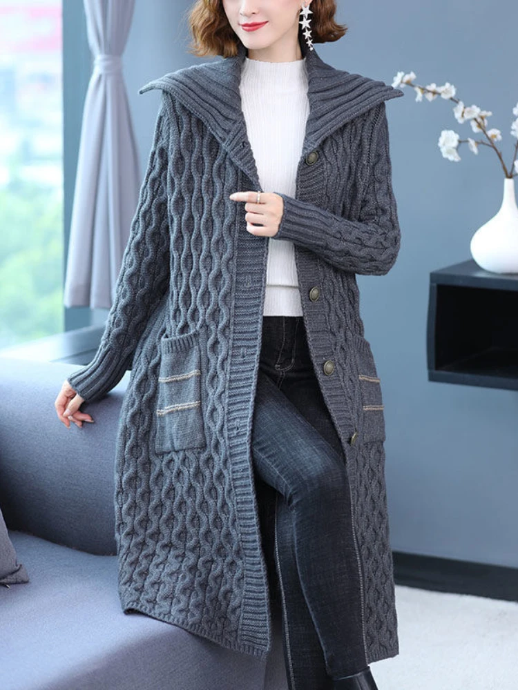 

Winter Clothes Women Solid Color Single Breasted Long Sleeved Coat Knitted Cardigan Oversized Cardigan Thick Sweaters for Women